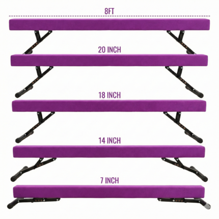 8ft Adjustable Gymnastics Balance Beam 7¨ to 22¨– Professional 'Grow-With-You' Training Bar – Suede Surface & Stable Steel Base Levels 1-10