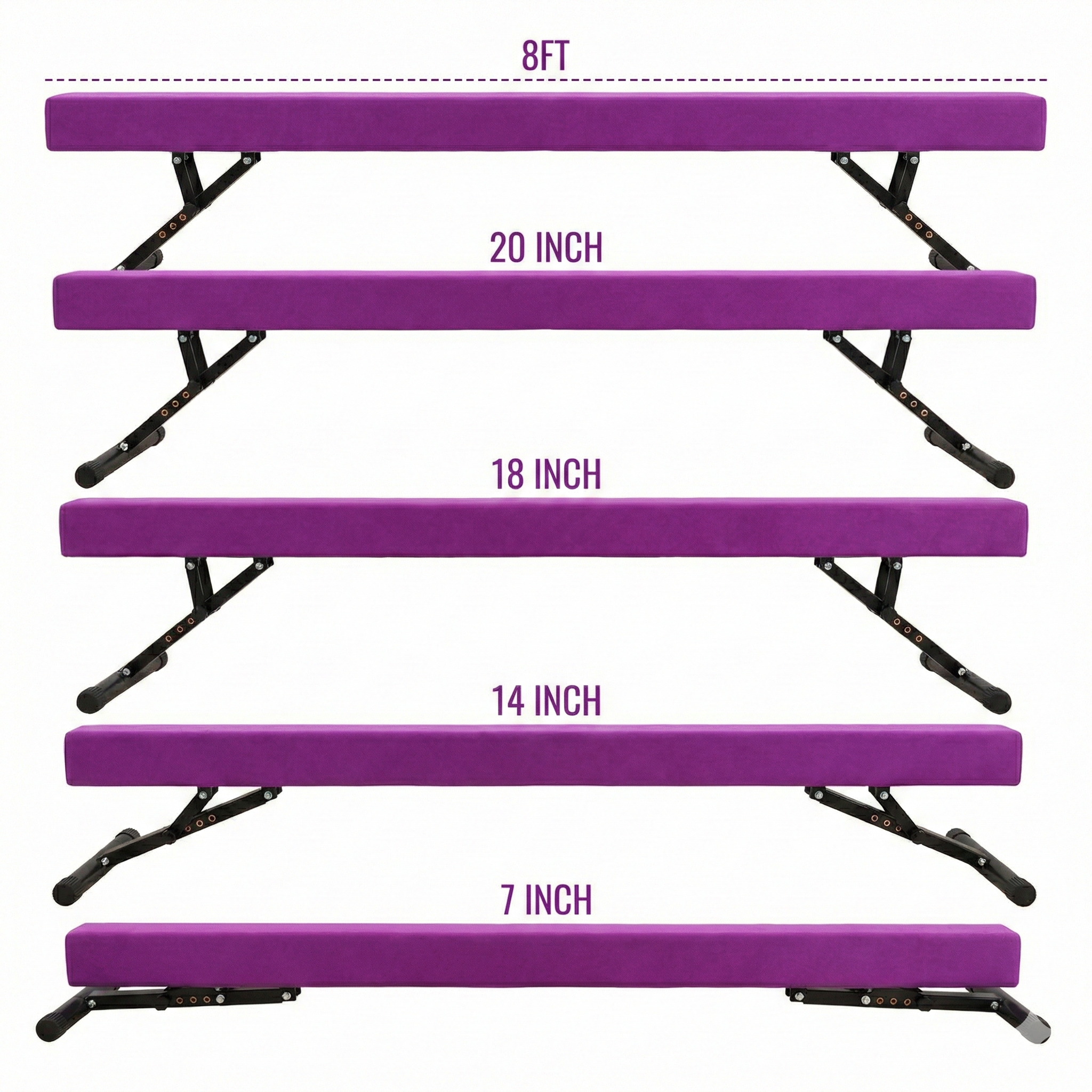 Gemini_Generated_Image_2hpulw2hpulw2hpu (1) 8ft Adjustable Gymnastics Balance Beam 7¨ to 22¨– Professional 'Grow-With-You' Training Bar – Suede Surface & Stable Steel Base Levels 1-10 - Image 1